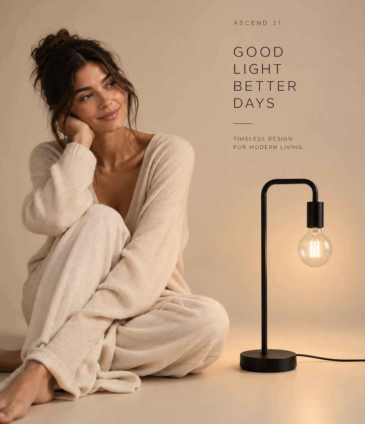 ASCEND 21 ARC BLACK™ Tischlampe Schwarz – 51 cm hohe Design-Tischleuchte aus Metall – Minimalistische Leuchte für Wohnzimmer, Schlafzimmer, Sideboard & Schreibtisch – ohne Leuchtmittel