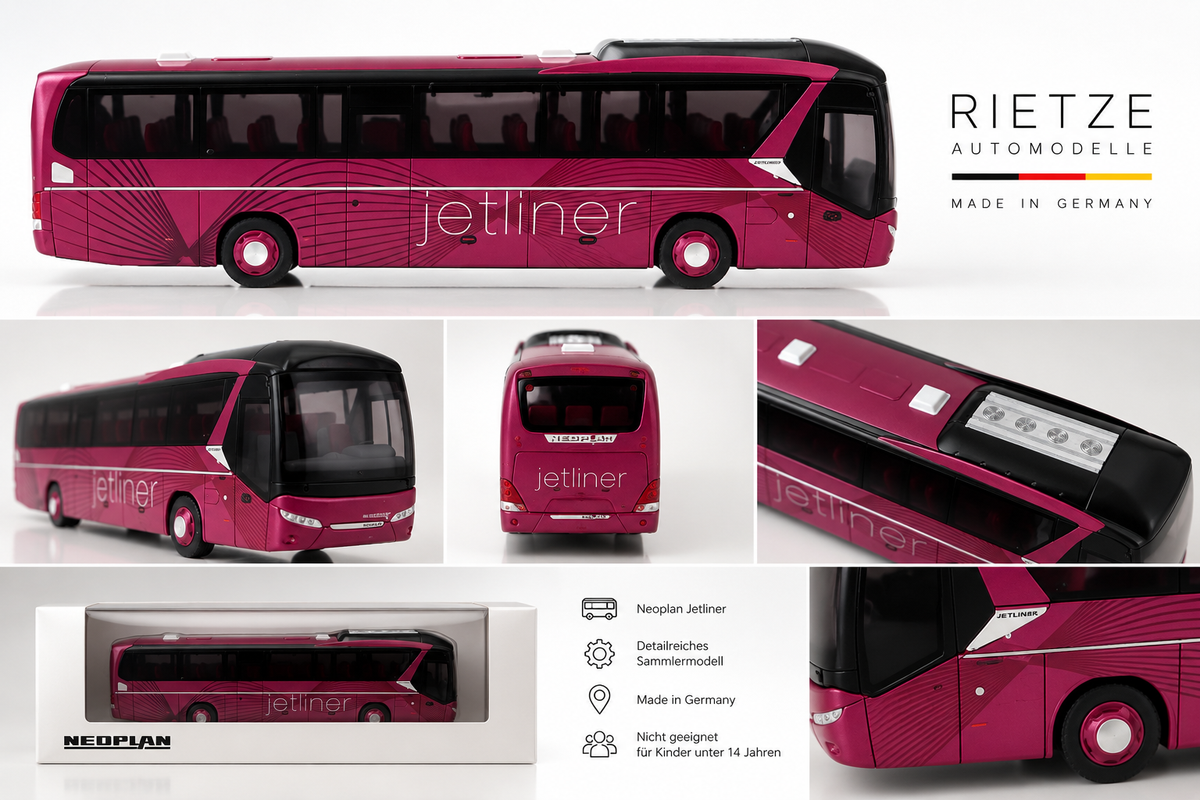 Rietze Neoplan Jetliner – Busmodell in Magenta | Sammlermodell Made in Germany