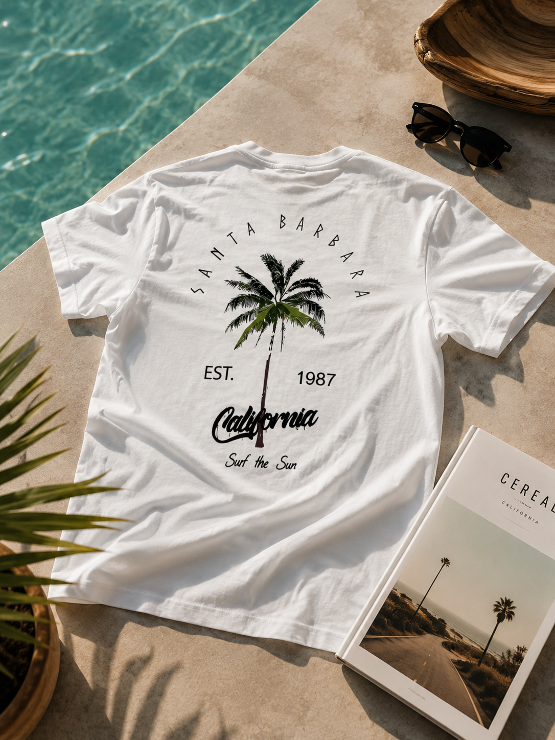 ASCEND 21 Santa Barbara Coastline T-Shirt Weiß – Damen & Herren Freizeitshirt Größe M | Minimalistisches Kurzarm-Shirt mit California Print | Casual Sommer Shirt für Alltag, Urlaub & Streetwear