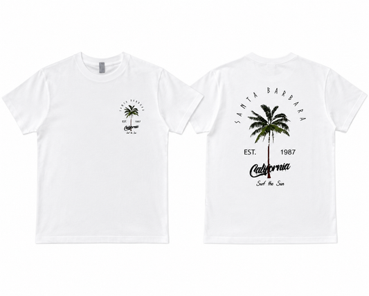 ASCEND 21 Santa Barbara Coastline T-Shirt Weiß – Damen & Herren Freizeitshirt Größe M | Minimalistisches Kurzarm-Shirt mit California Print | Casual Sommer Shirt für Alltag, Urlaub & Streetwear
