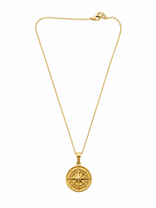 ASCEND 21 Compass Gold Kette – Elegante Halskette mit Kompass Anhänger | Minimalistische goldfarbene Schmuckkette mit Symbol für Orientierung & Freiheit | Geschenkidee für Damen