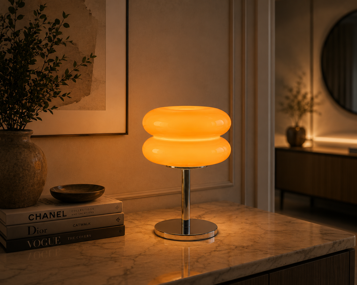 Aurora Flame - Tischlampe - Chromfuß & Kabel – Retro Look