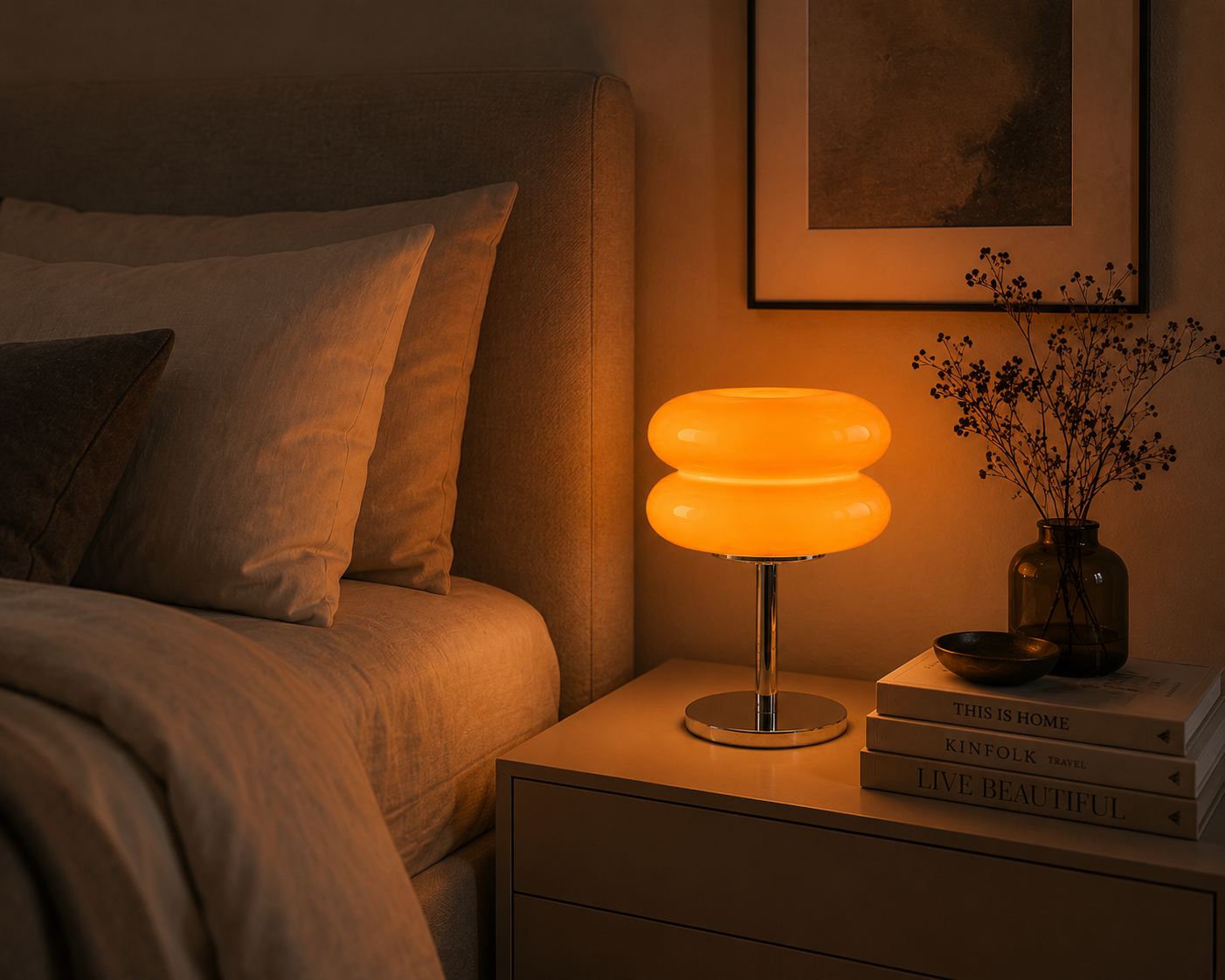 Aurora Flame - Tischlampe - Chromfuß & Kabel – Retro Look