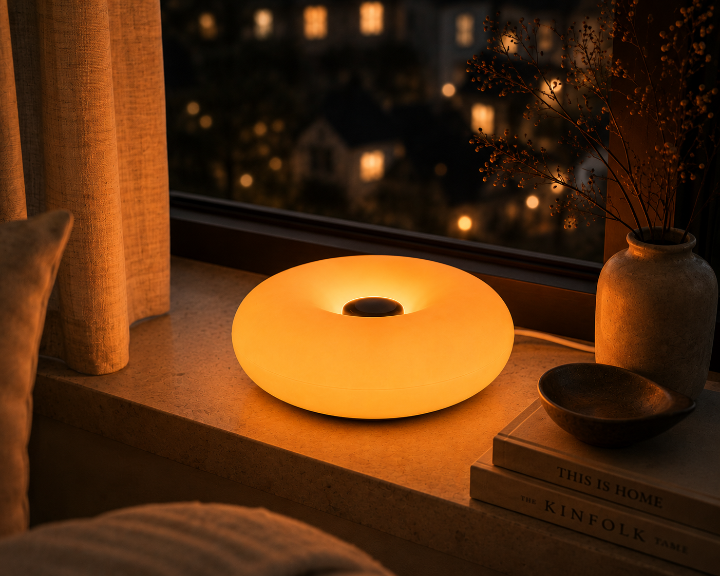 ASCEND 21 Orbit Glow Design LED Lampe Orange – Futuristische Tischlampe im Space-Age Stil – Modernes Ambientelicht für Wohnzimmer, Schlafzimmer & Homeoffice
