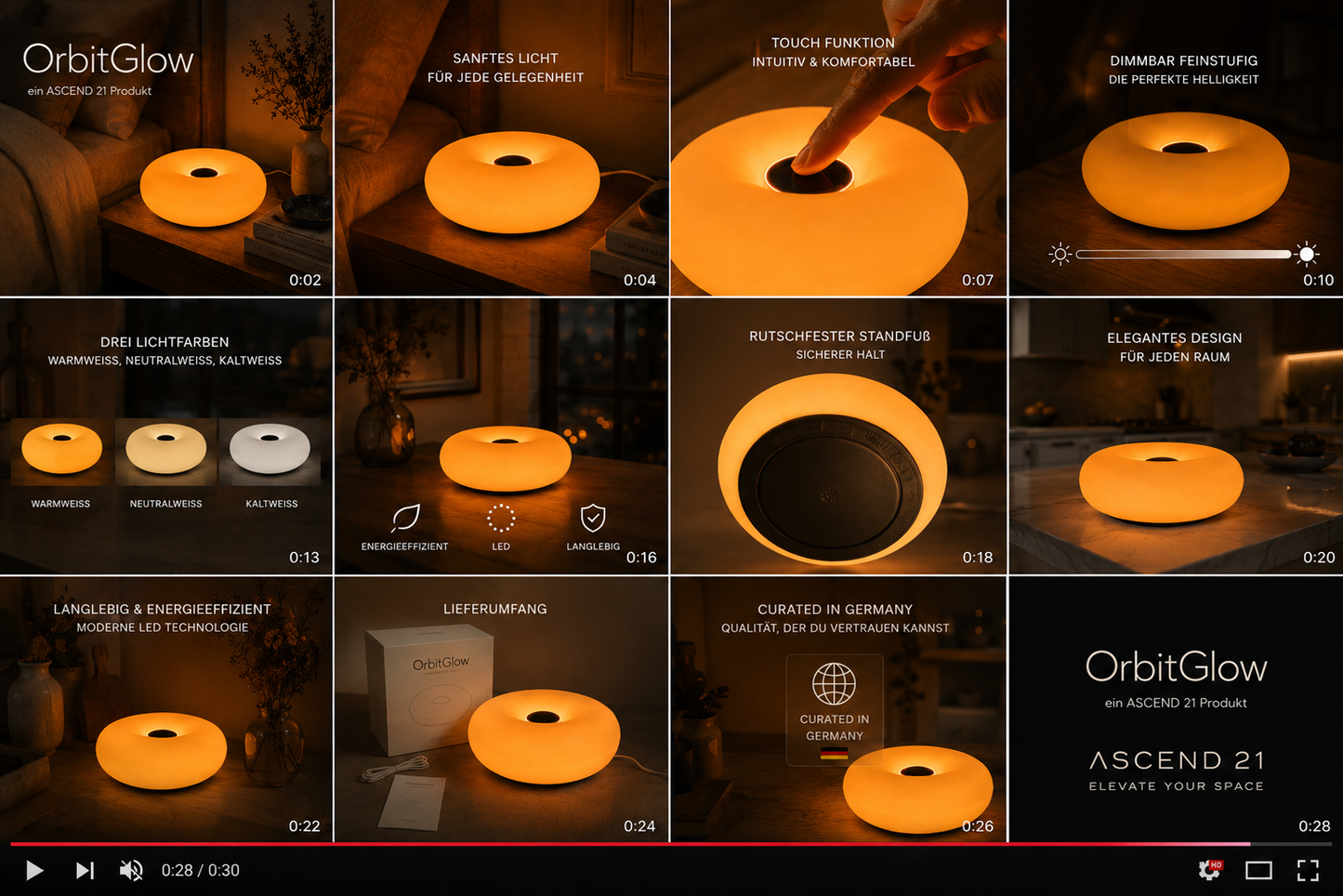 ASCEND 21 Orbit Glow Design LED Lampe Orange – Futuristische Tischlampe im Space-Age Stil – Modernes Ambientelicht für Wohnzimmer, Schlafzimmer & Homeoffice