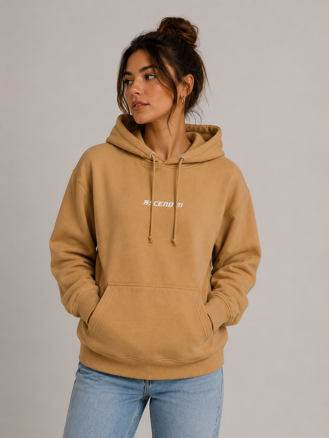 ASCEND 21 Essential Hoodie Herren & Damen – Premium Unisex Kapuzenpullover aus Baumwollmischung – Streetwear Hoodie mit Kängurutasche – Regular Fit – Sand/Camel