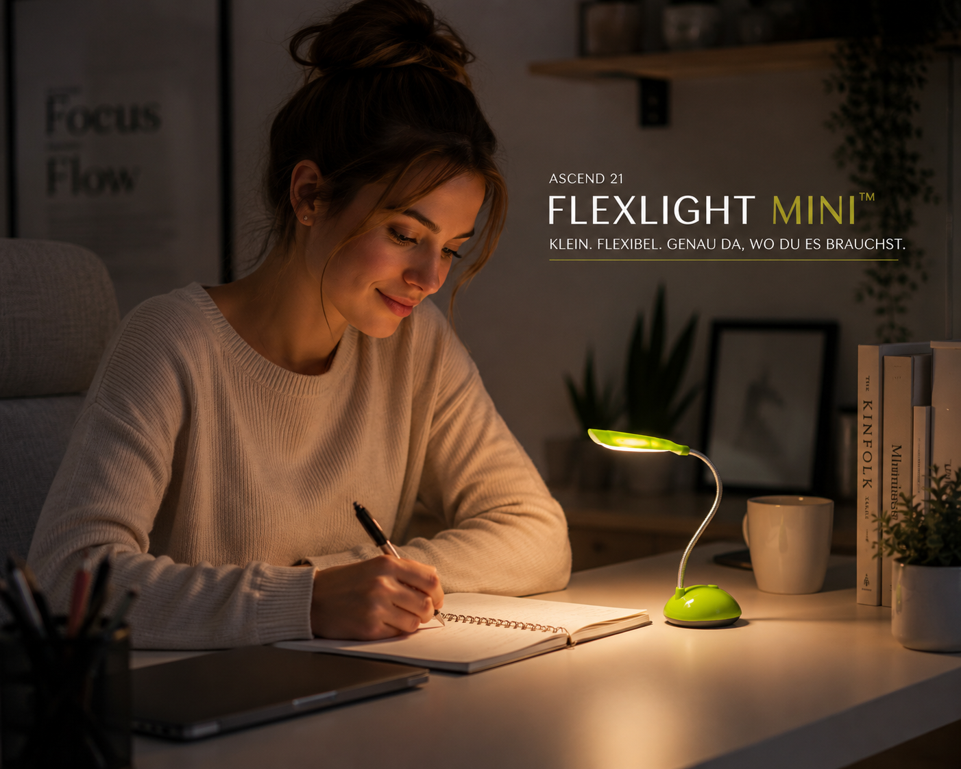 ASCEND 21 FLEXLIGHT MINI™ Schreibtischlampe mit flexiblem Hals – Kompakte Leselampe für Schreibtisch, Nachttisch & Büro – Modernes Design für gezielte Beleuchtung
