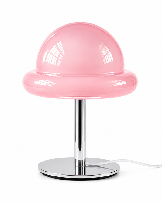 ASCEND 21 Halo Dome LED Tischlampe Rosa – Moderne Designlampe aus Glas und Metall – Rosa Tischleuchte mit Kabel – 20 cm Durchmesser, 28 cm Höhe – Ambientelicht für Schlafzimmer, Wohnzimmer, Büro & Home Office