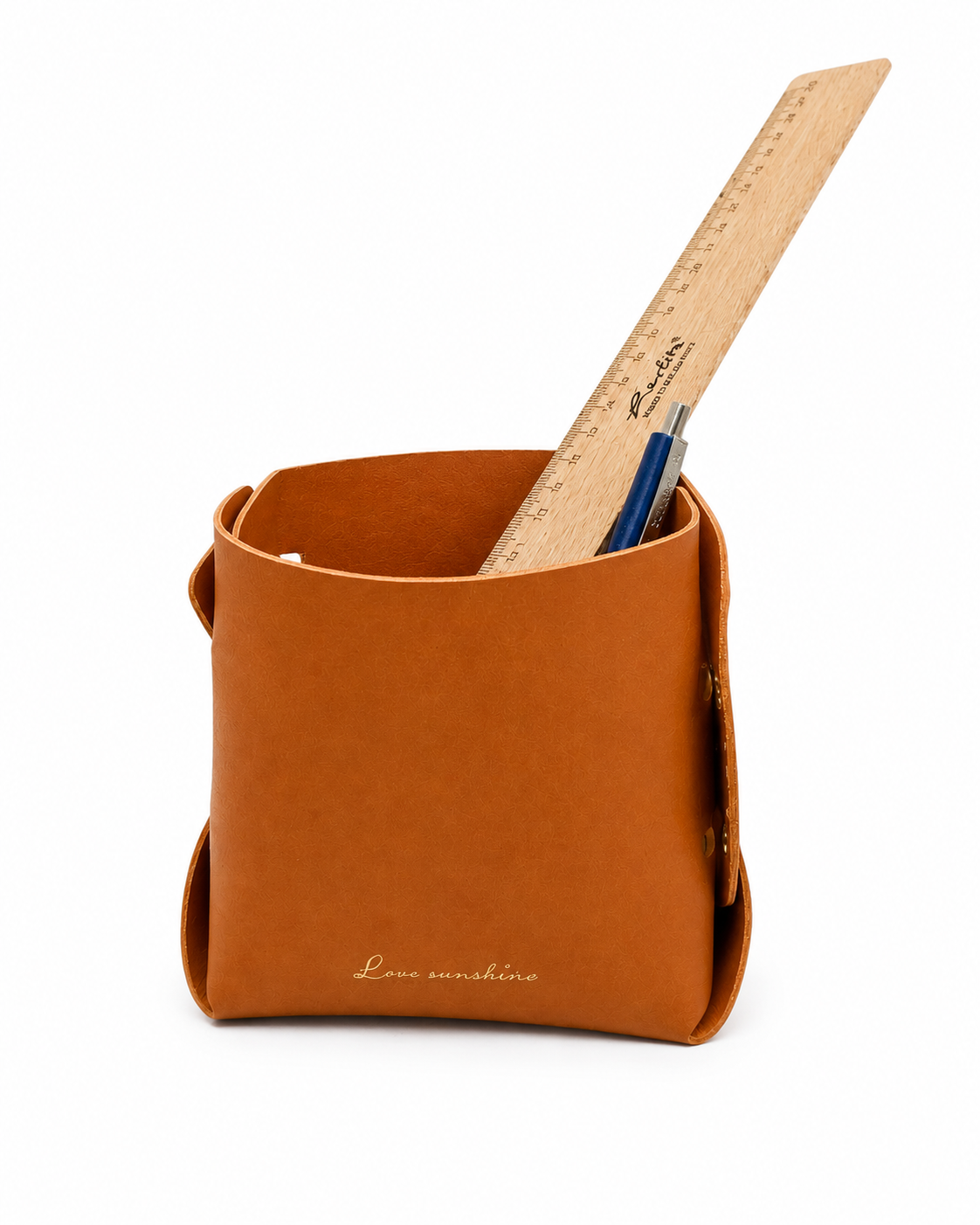 Love Sunshine Lederoptik Organizer in Cognac – Dekorativer Schreibtisch-Organizer & Aufbewahrungskorb aus Kunstleder für Büro, Wohnzimmer, Schlüssel, Stifte und Accessoires