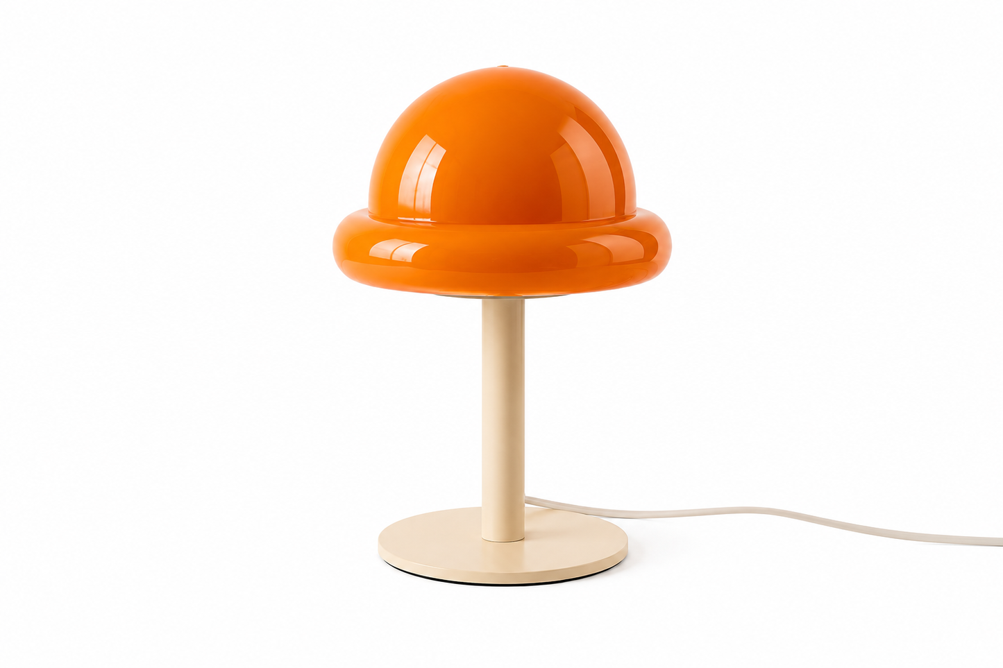 ASCEND 21 Solis Dome LED Tischlampe – Designlampe mit orangem Glasschirm & cremefarbenem Metallfuß – Moderne Tischleuchte mit Kabel – Warmes Ambientelicht für Wohnzimmer, Schlafzimmer & Büro
