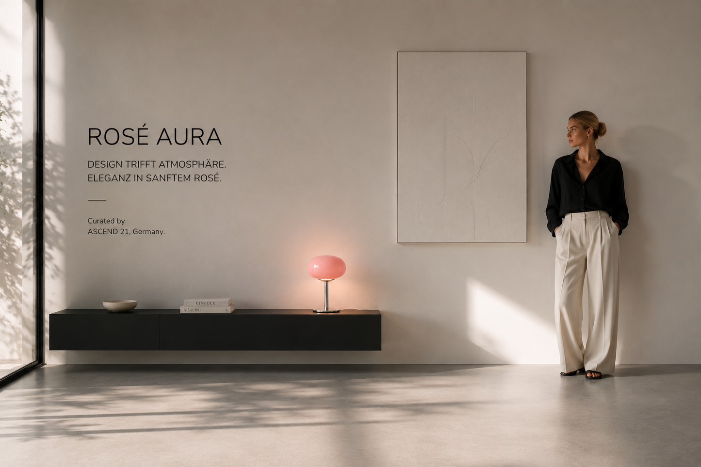 ASCEND 21 Rosé Aura – Moderne Design-Tischlampe aus Metall & Glasoptik – Rosa Pilzlampe Ø 20 cm – 28 cm Höhe – Elegante Deko-Leuchte für Wohnzimmer, Schlafzimmer & Sideboard