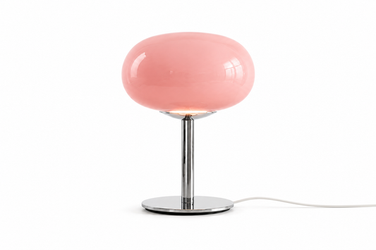 ASCEND 21 Rosé Aura – Moderne Design-Tischlampe aus Metall & Glasoptik – Rosa Pilzlampe Ø 20 cm – 28 cm Höhe – Elegante Deko-Leuchte für Wohnzimmer, Schlafzimmer & Sideboard