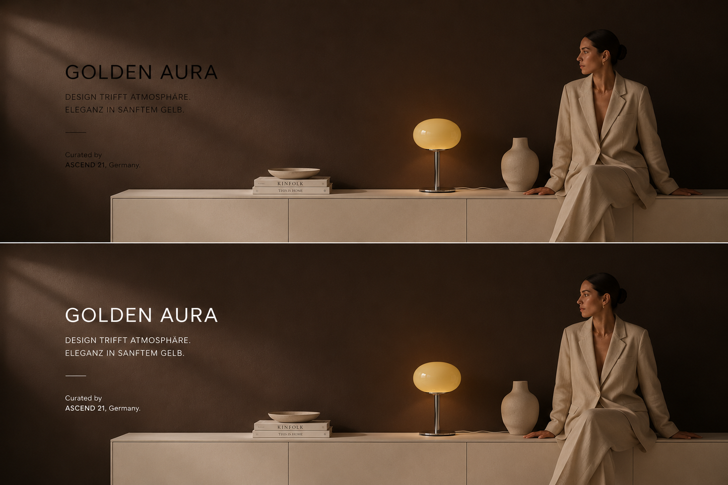 ASCEND 21 Golden Aura – Design-Tischlampe aus Glas & poliertem Chrom-Metall – Cremegelbe Pilzlampe Ø 20 cm – 28 cm Höhe – Elegante Designerleuchte für Wohnzimmer, Schlafzimmer & Sideboard