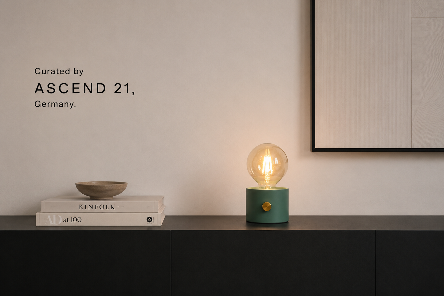 ASCEND 21 Edison Glow Green – Design-Tischlampe mit Glühbirne – Grüne Deko-Leuchte im Retro-Stil – Kunststoffgehäuse – Batteriebetrieben – Glühbirne inklusive – 14,5 x 8 cm