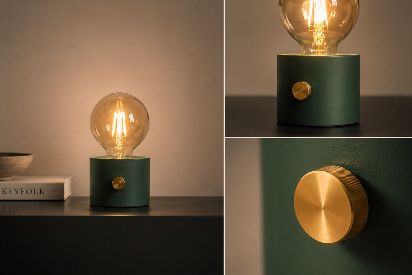ASCEND 21 Edison Glow Green – Design-Tischlampe mit Glühbirne – Grüne Deko-Leuchte im Retro-Stil – Kunststoffgehäuse – Batteriebetrieben – Glühbirne inklusive – 14,5 x 8 cm