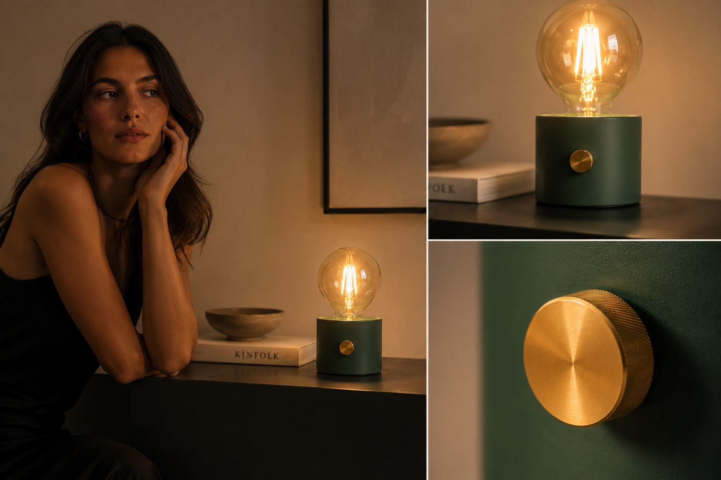 ASCEND 21 Edison Glow Green – Design-Tischlampe mit Glühbirne – Grüne Deko-Leuchte im Retro-Stil – Kunststoffgehäuse – Batteriebetrieben – Glühbirne inklusive – 14,5 x 8 cm