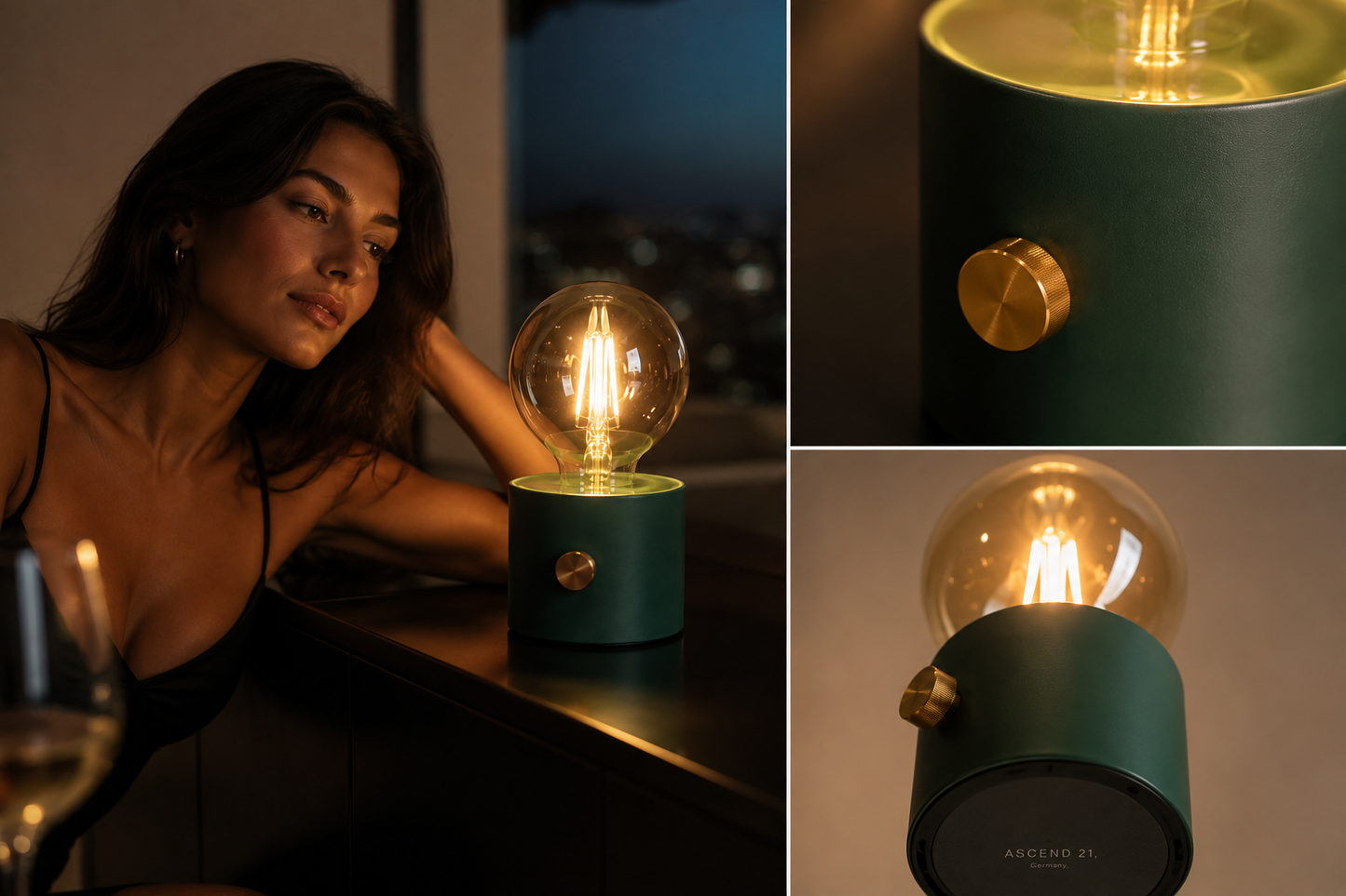 ASCEND 21 Edison Glow Green – Design-Tischlampe mit Glühbirne – Grüne Deko-Leuchte im Retro-Stil – Kunststoffgehäuse – Batteriebetrieben – Glühbirne inklusive – 14,5 x 8 cm