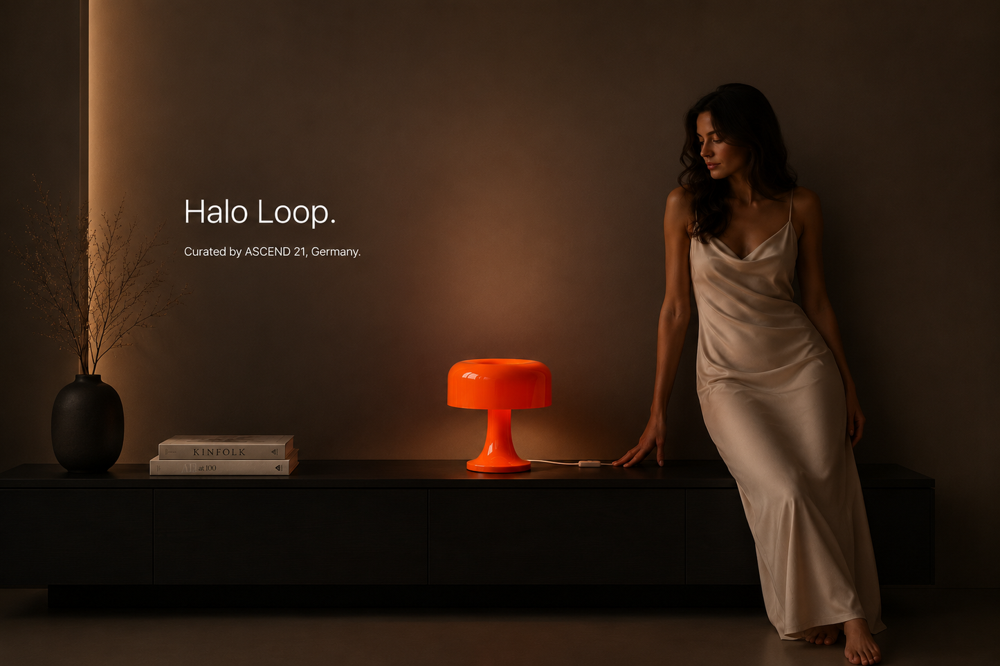ASCEND 21 Halo Loop – Orange Design-Tischlampe – Moderne Tischlampe im Retro & Mid-Century Stil – 24,5 cm – Statement-Leuchte für Wohnzimmer, Schlafzimmer & Sideboard