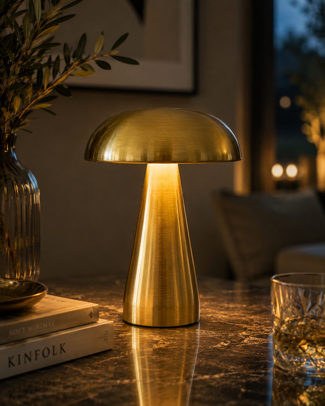 ASCEND 21 Golden Glow Designlampe – Moderne LED Tischlampe im dänischen Design | Dimmbares Stimmungslicht mit verschiedenen Lichtmodi