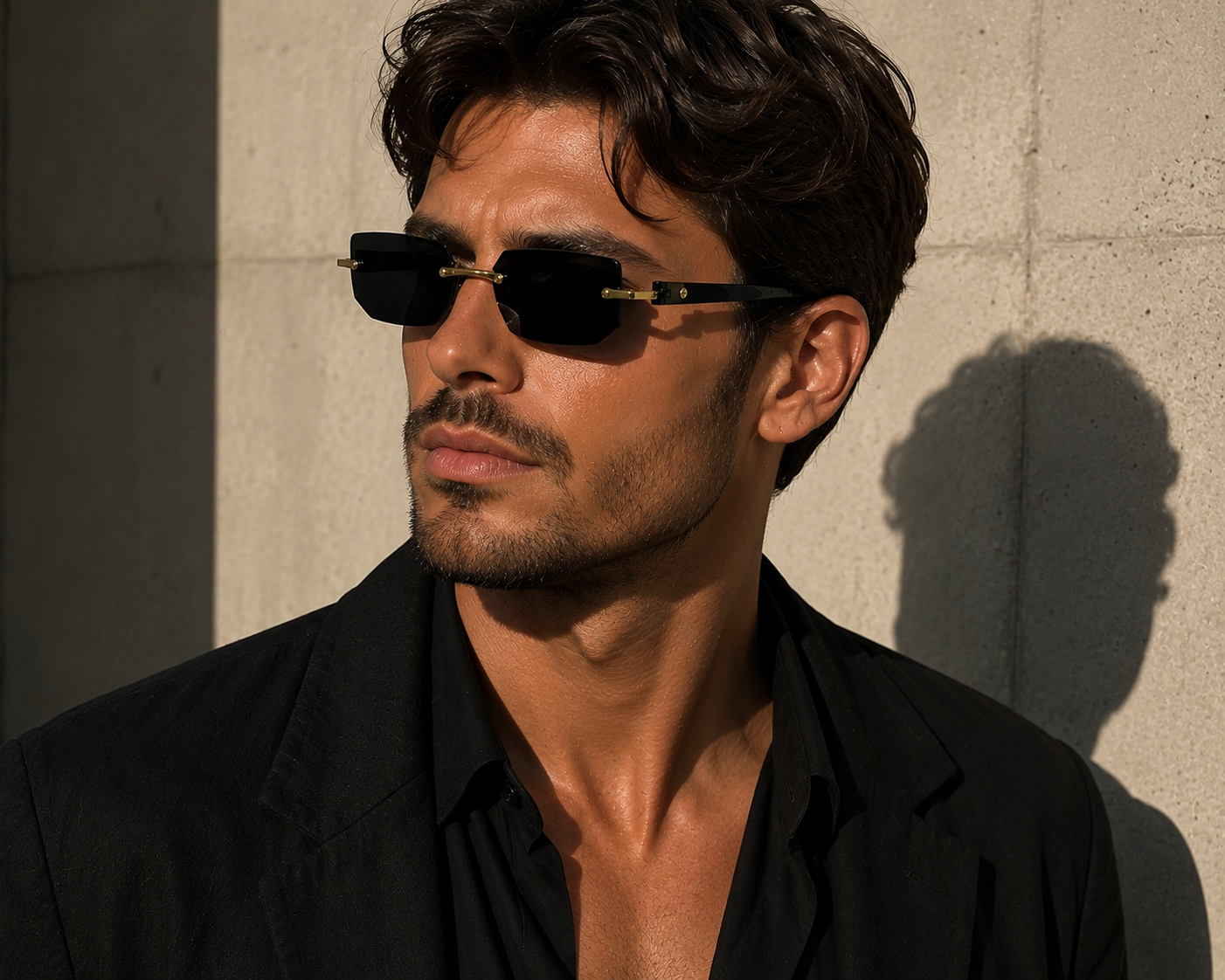 ASCEND 21 Urban Black Deko-Sonnenbrille – Schwarze Gläser im modernen minimalistischen Design – Stylische Dekobrille für Fotografie, Schaufenster, Requisiten & kreative Raumgestaltung