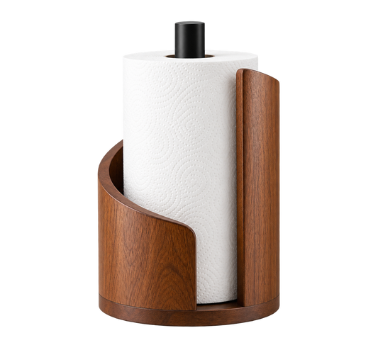 ASCEND 21 Nordic Arc Küchenrollenhalter aus Holz – Moderner Küchenrollenständer mit geschwungenem Design – Freistehender Papierrollenhalter für Arbeitsplatte & Küche – Braun
