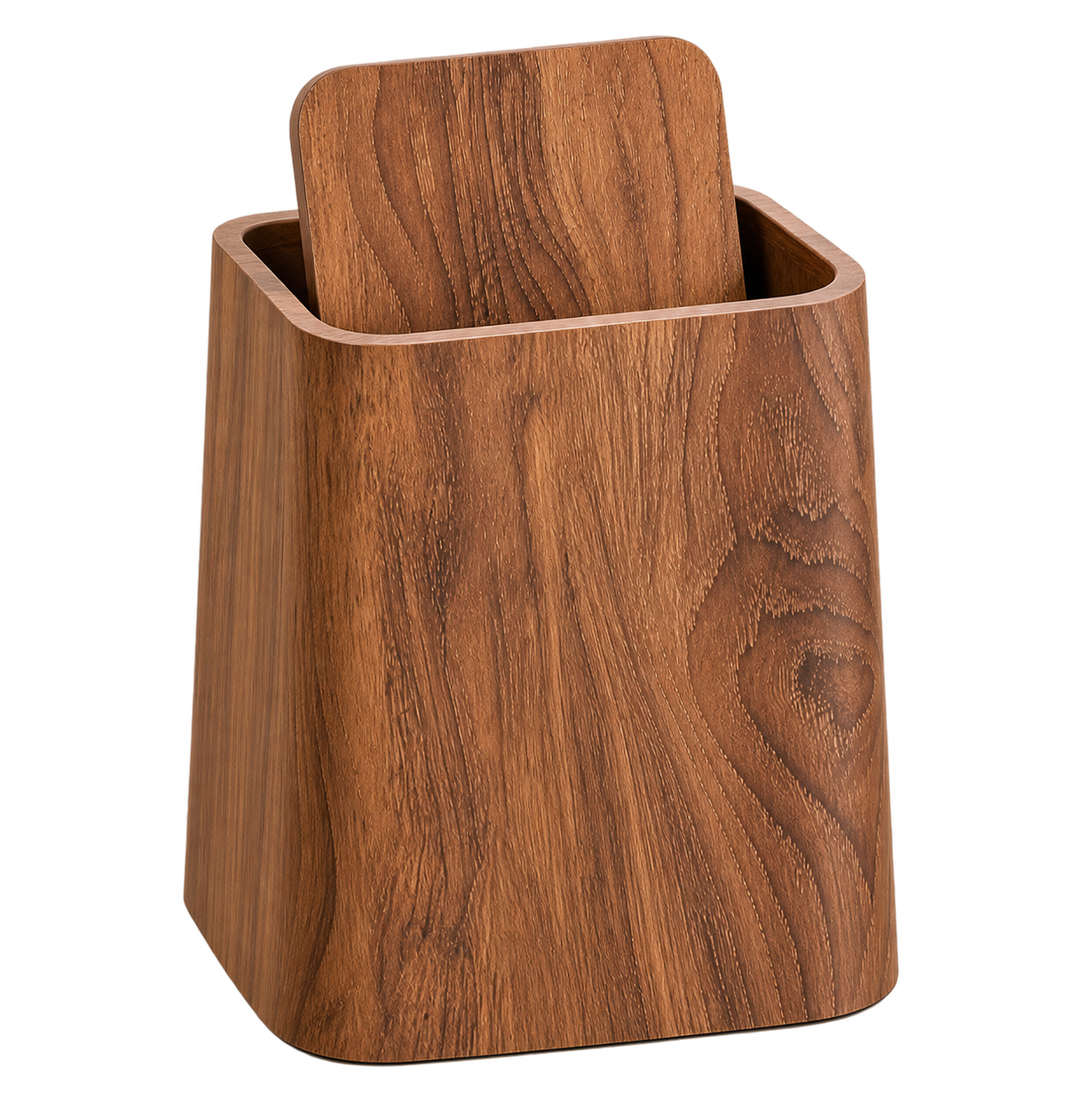 ASCEND 21 Nordic Grain Bin Mülleimer mit Deckel – Moderner Abfalleimer in Holzoptik – Kompakter Papierkorb aus Kunststoff für Badezimmer, Schlafzimmer, Büro & Wohnzimmer – Braun
