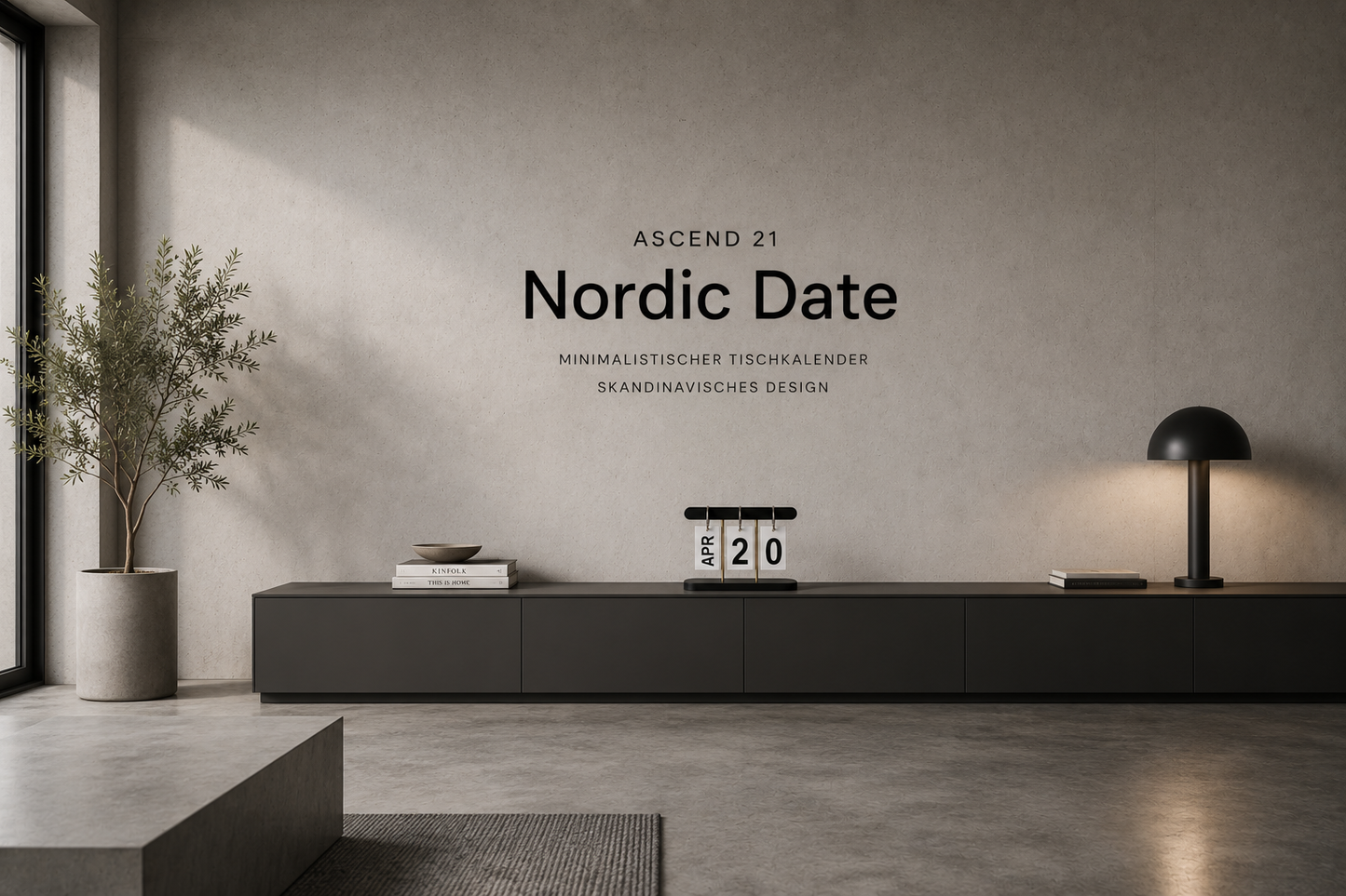ASCEND 21 Nordic Date – Minimalistischer Tischkalender im skandinavischen Design – Ewiger Kalender aus Holz – Manueller Datumskalender für Schreibtisch, Wohnzimmer, Büro & Home Office – Schwarz