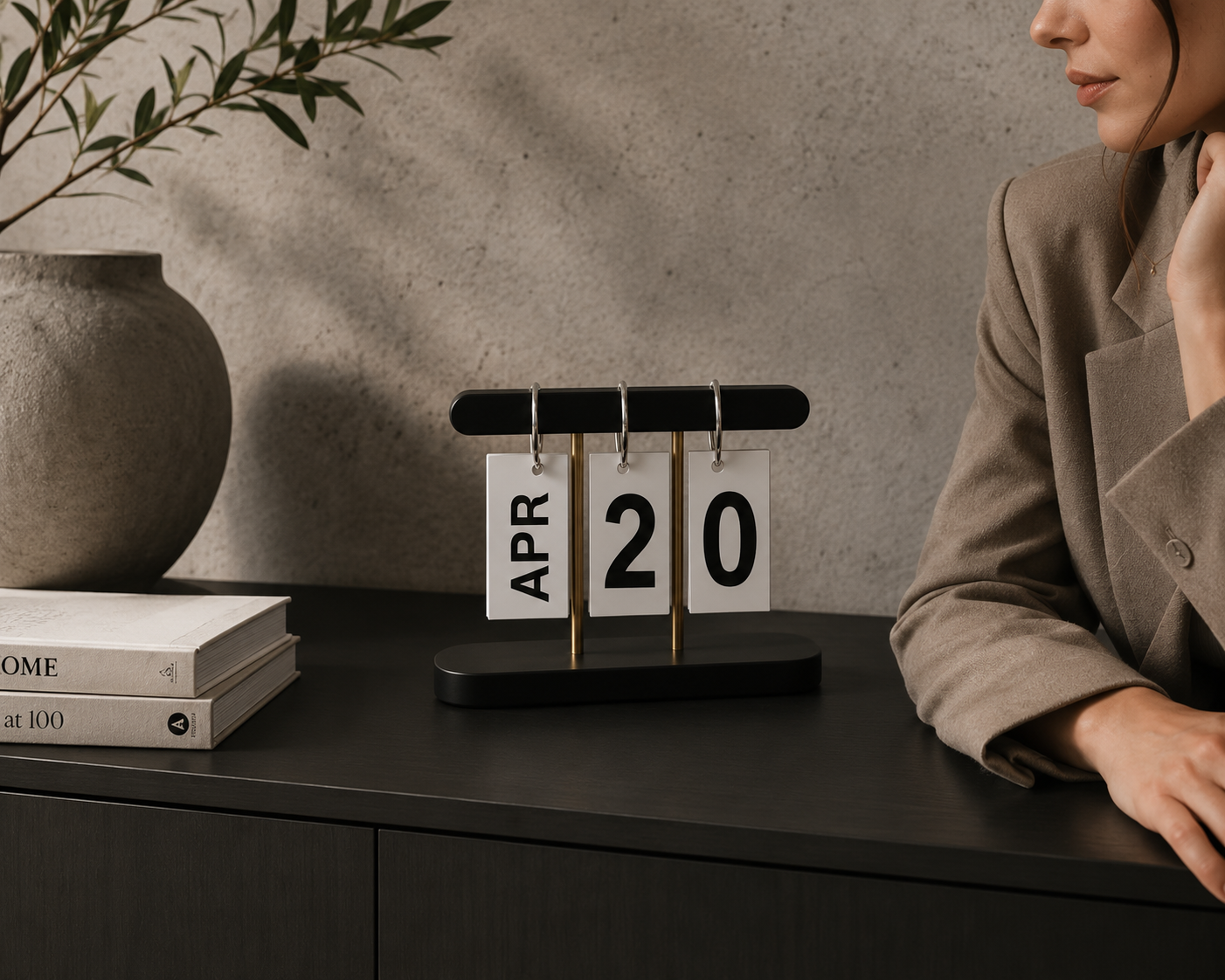 ASCEND 21 Nordic Date – Minimalistischer Tischkalender im skandinavischen Design – Ewiger Kalender aus Holz – Manueller Datumskalender für Schreibtisch, Wohnzimmer, Büro & Home Office – Schwarz
