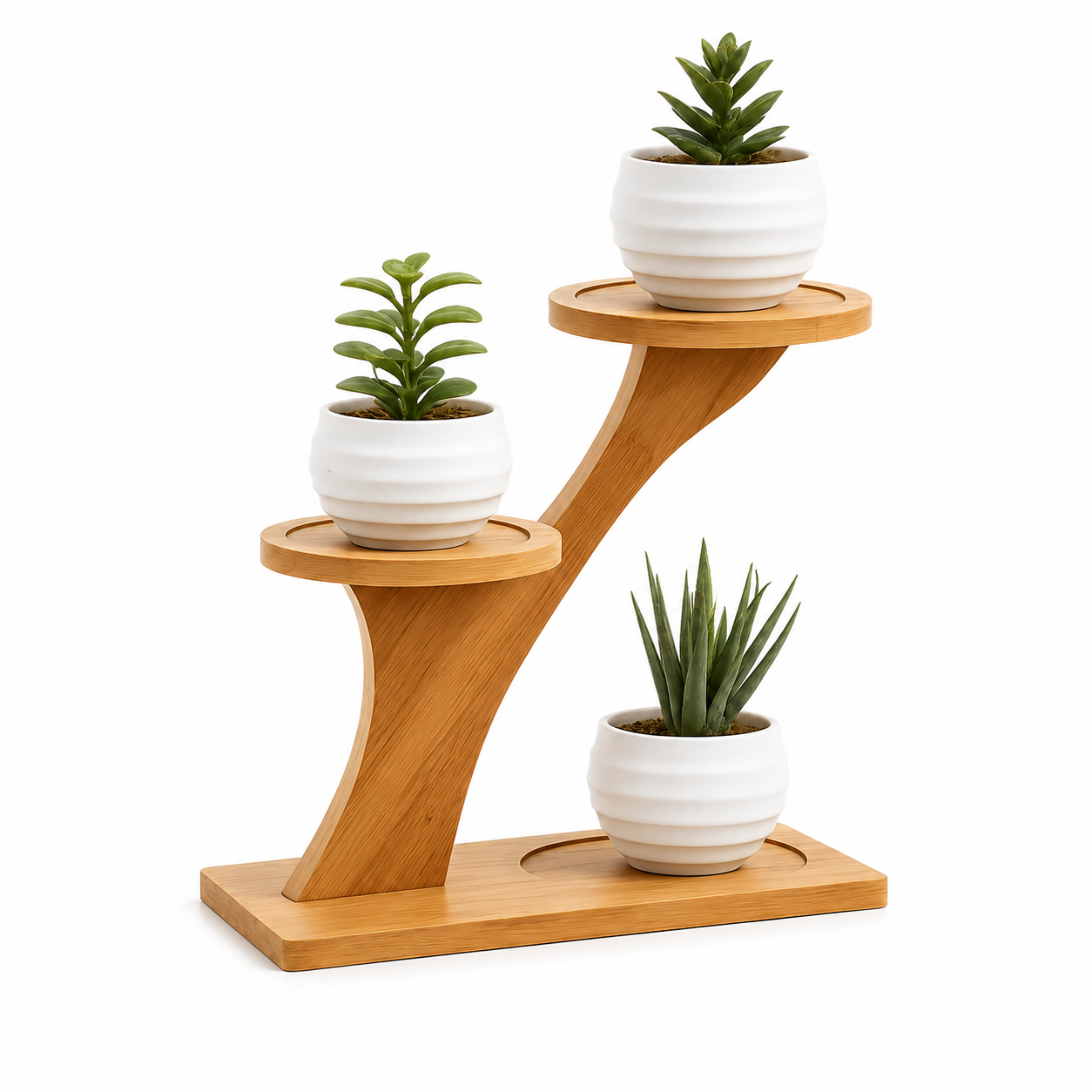 ASCEND 21 Nordic Grove – Bambus Pflanzenständer mit 3 Ebenen – Minimalistisches Pflanzenregal für Sukkulenten, Kakteen & Dekoration – Moderner Blumenständer für Wohnzimmer, Büro & Küche