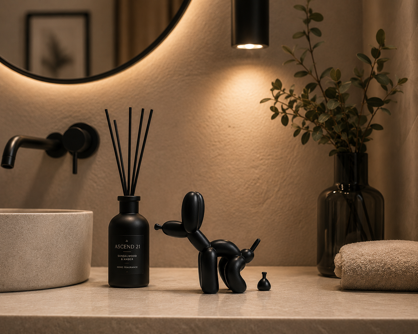 Mr. Poopsalot™ Lustige Hunde Figur mit Häufchen – Schwarze Deko Skulptur für Schreibtisch, Regal & Büro, Witzige Geschenkidee für Hundeliebhaber