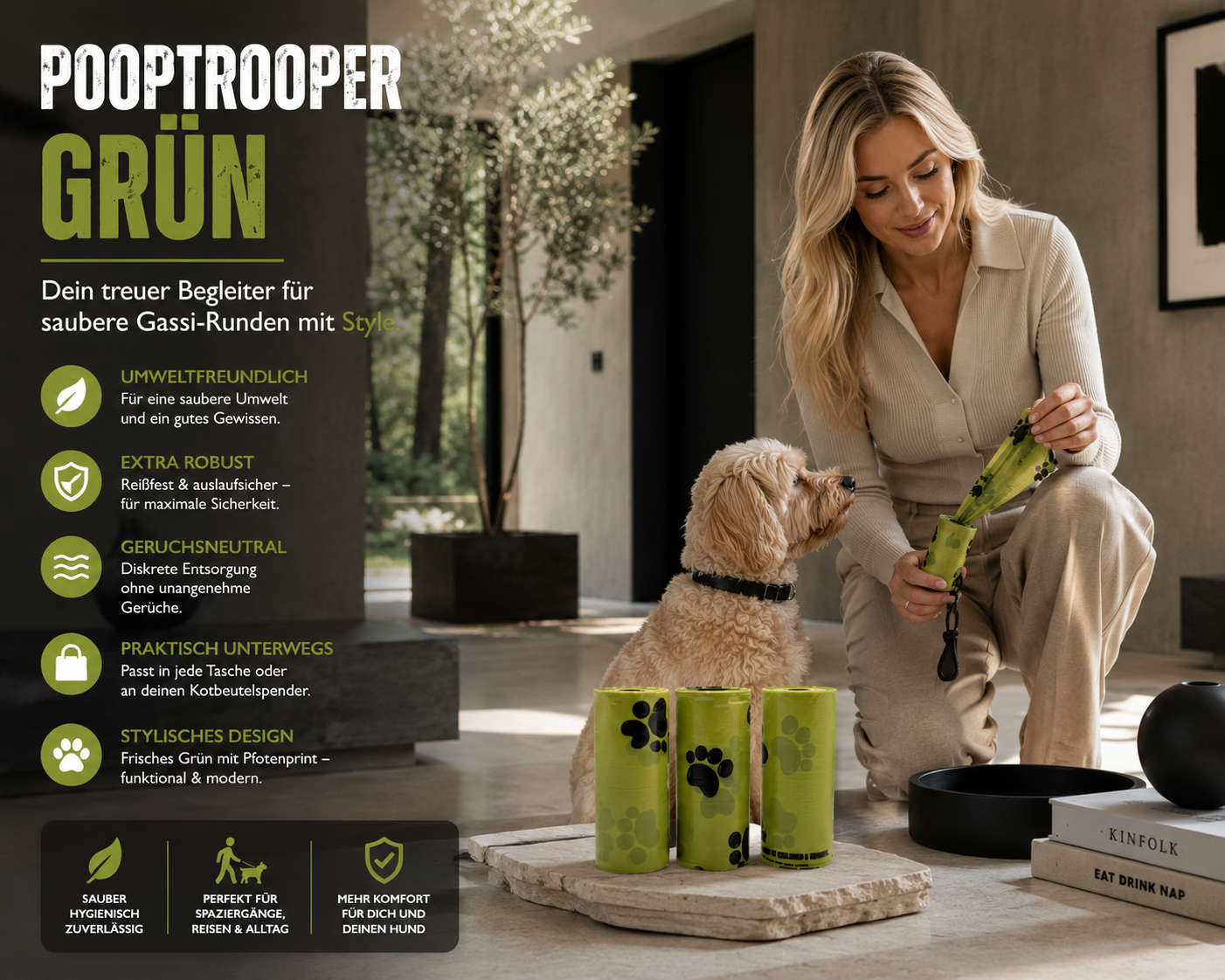 PoopTrooper™ Grün Hundekotbeutel – robuste & geruchsneutrale Kotbeutel für Hunde | Reißfeste Gassi-Beutel | Praktisches Hundezubehör für Spaziergänge & Reisen