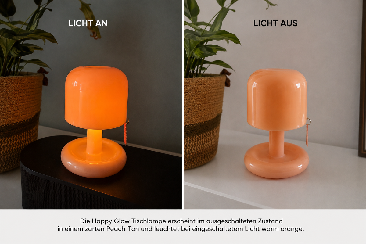 ASCEND 21 Happy Glow Mini LED Tischlampe Orange – Moderne Retro Pilzlampe für Schlafzimmer, Wohnzimmer & Fensterbank – Cozy Mood Light im Design Look