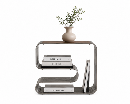 ASCEND 21 Nordic Loop – Moderner Design-Beistelltisch aus Metall – Minimalistischer Sofatisch mit integriertem Bücherregal & Zeitschriftenhalter – Skandinavischer Wohnzimmertisch für Wohnzimmer, Schlafzimmer & Lounge
