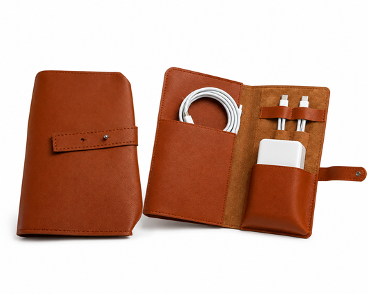 Cable Mate™ Kabel Organizer Tasche – Premium Kunstleder Etui Braun | Reise Organizer für Ladekabel, Adapter & Zubehör | Tech Zubehör Tasche für Büro, Urlaub & Alltag