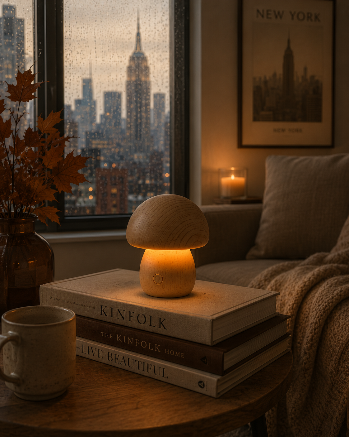 ASCEND 21 Nordic Mushroom Light – Dekorative Pilzlampe in Holzoptik für stilvolle Wohnräume – Modernes Stimmungslicht