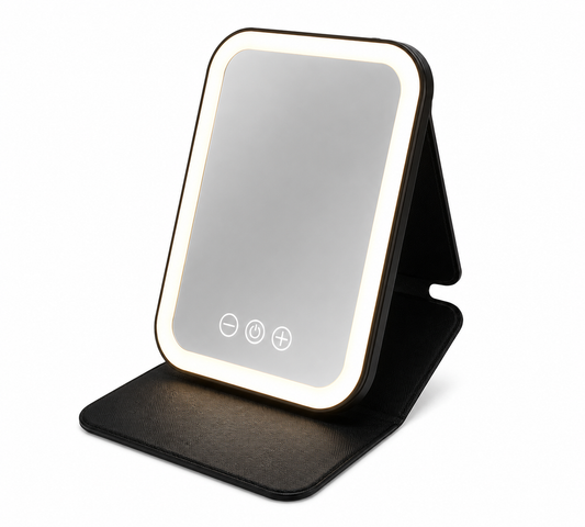 ASCEND 21 MirrorPad Black™ LED Kosmetikspiegel mit Licht – tragbarer Schminkspiegel im Tablet-Design | Make-up Spiegel mit einstellbarer Beleuchtung | kompakter Beauty Spiegel mit schwarzer Schutzhülle für Zuhause & Reisen