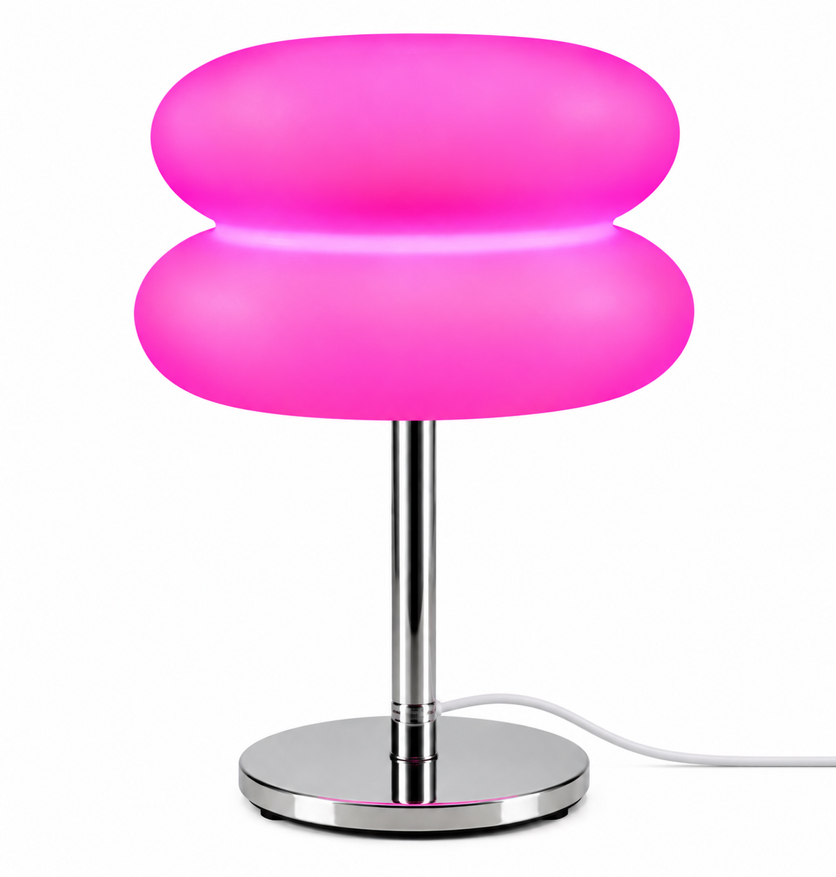 ASCEND 21 Rosé Halo™ – Pinke Design Tischlampe mit Doppel-Schirm & Chromfuß | Moderne Ambientebeleuchtung für Wohnzimmer & Schlafzimmer