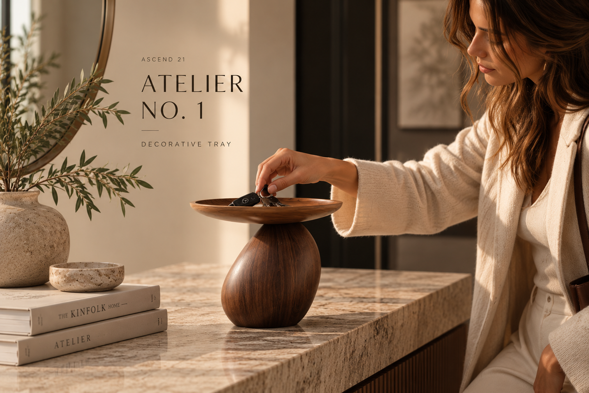 ASCEND 21 Atelier No. 1 – Dekoschale in Walnuss-Optik – Moderne Schlüsselablage mit skulpturalem Design – Elegante Ablageschale für Schmuck, Schlüssel & Accessoires – Deko für Wohnzimmer, Flur & Sideboard