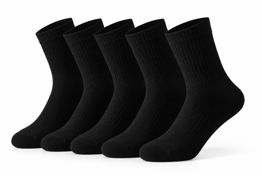 ASCEND 21 Core Socks Black – 5 Paar klassische schwarze Sportsocken, gerippte Crew-Socken für Damen & Herren, Alltag, Freizeit & Sport, Größe 35–44