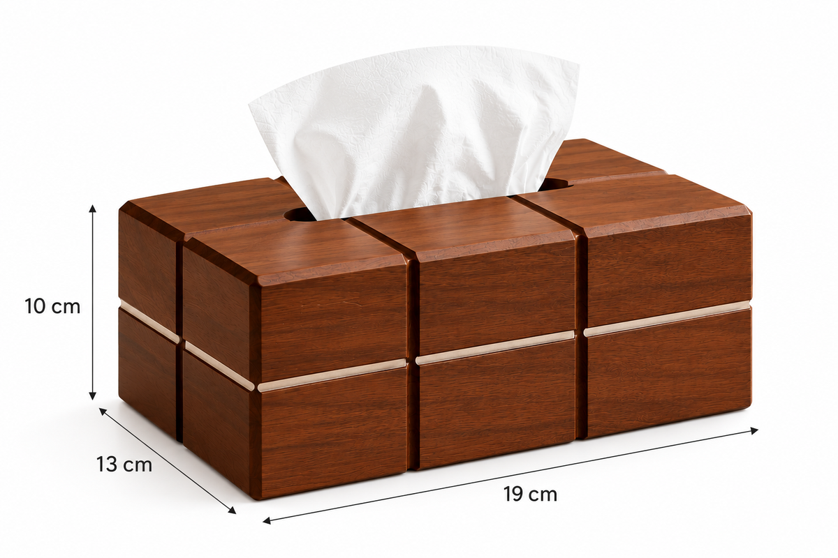ASCEND 21 Noble Grid – Kosmetiktuchbox aus Holz in Walnuss-Optik – Elegante Tissue Box mit geometrischem Design – Moderne Taschentuchbox für Badezimmer, Wohnzimmer & Büro – 19 × 13 × 10 cm