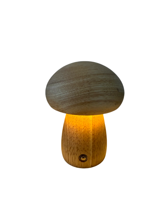 Akku-Tischlampe Wooden Mushroom – Echtholz mit warmem LED-Licht