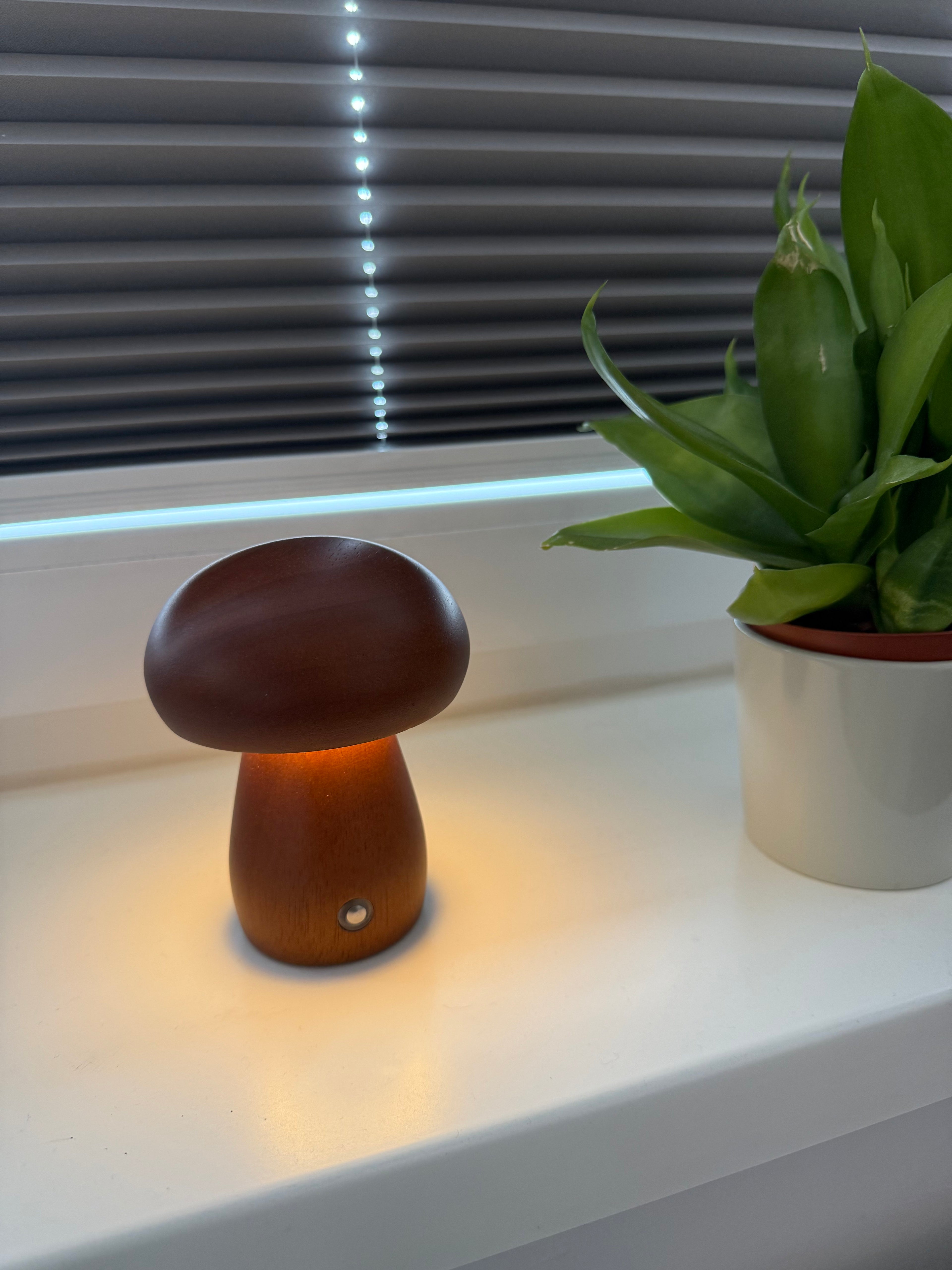 Mini Akku-Pilzlampe "Amber Wood" - edles Design