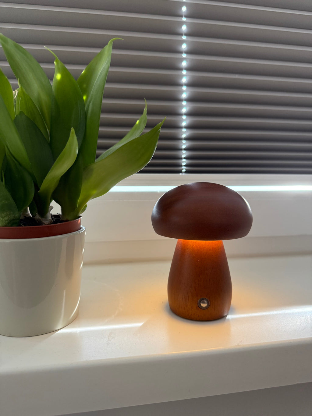 Mini Akku-Pilzlampe "Amber Wood" - edles Design