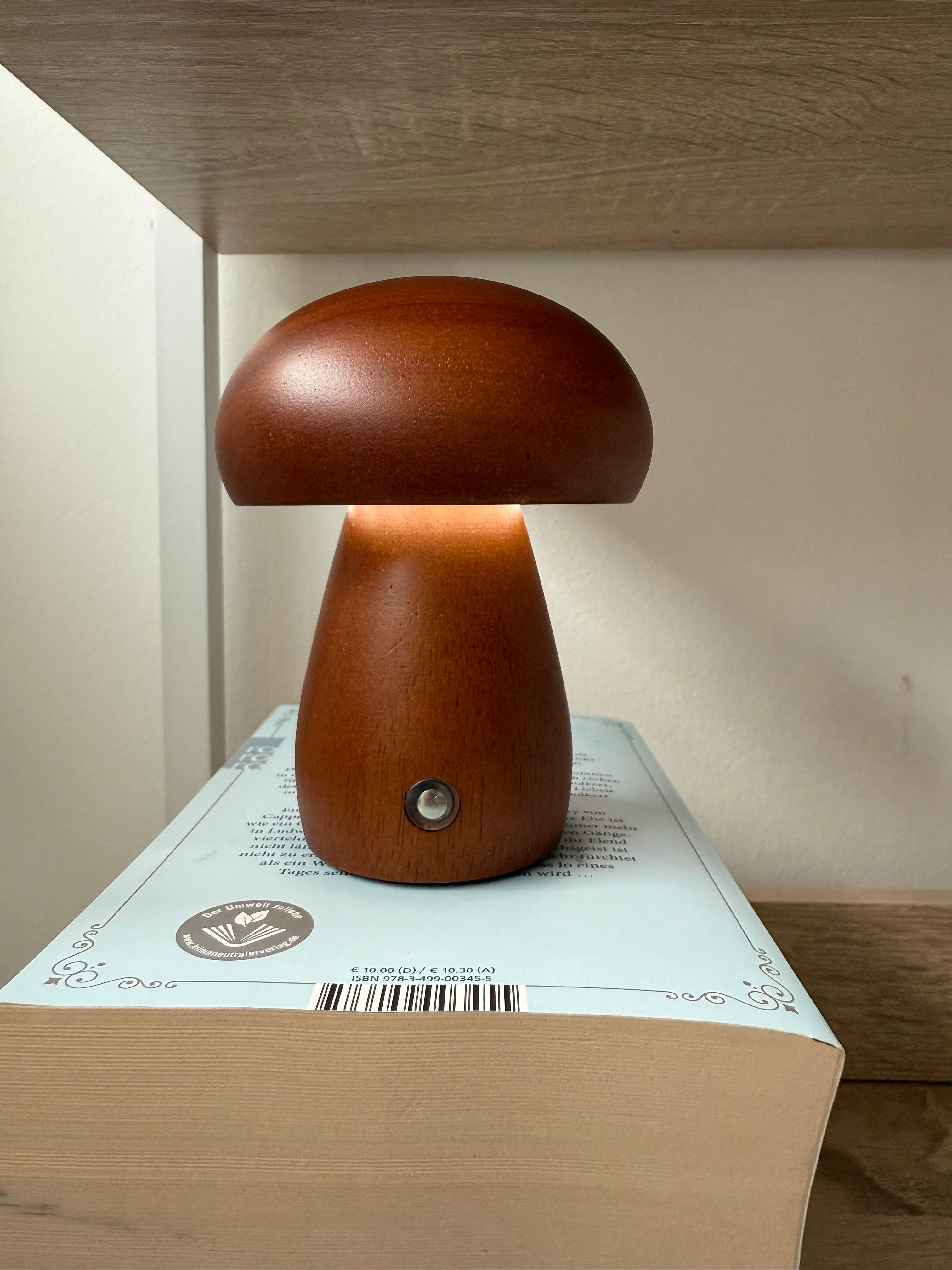 Mini Akku-Pilzlampe "Amber Wood" - edles Design