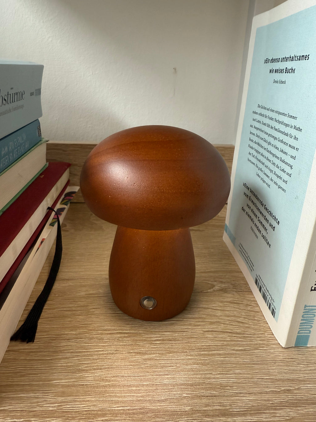 Mini Akku-Pilzlampe "Amber Wood" - edles Design