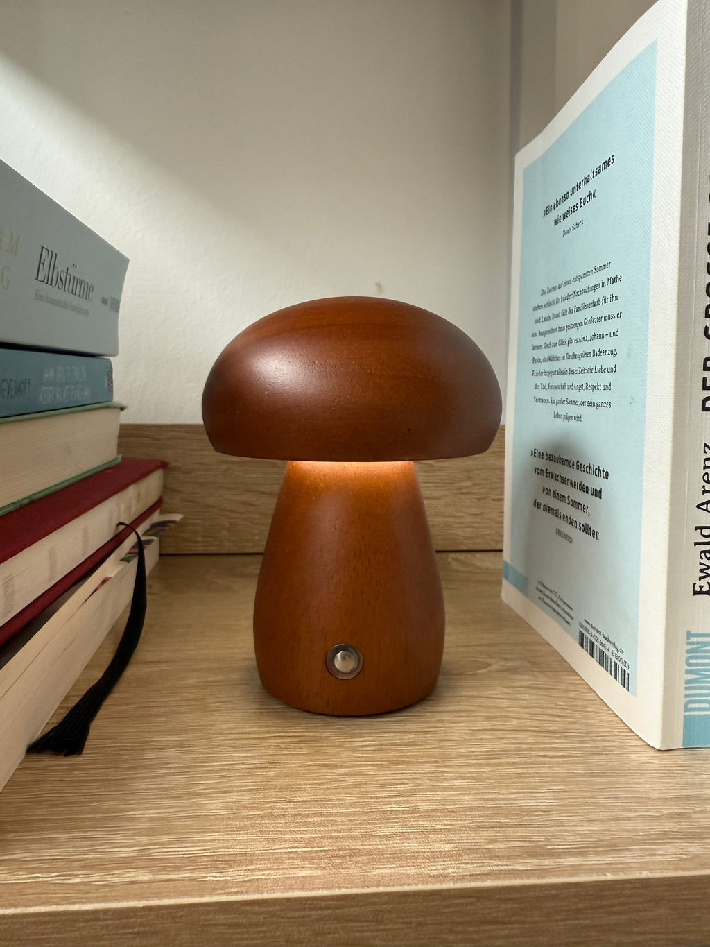 Mini Akku-Pilzlampe "Amber Wood" - edles Design