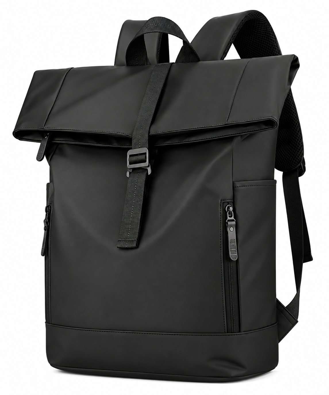 ASCEND 21 UrbanFlex Black – Rolltop Rucksack Herren & Damen – Moderner Laptop Rucksack mit erweiterbarem Stauraum – Schwarzer Business Rucksack mit Reißverschlussfächern für Arbeit, Uni, Alltag & Reisen