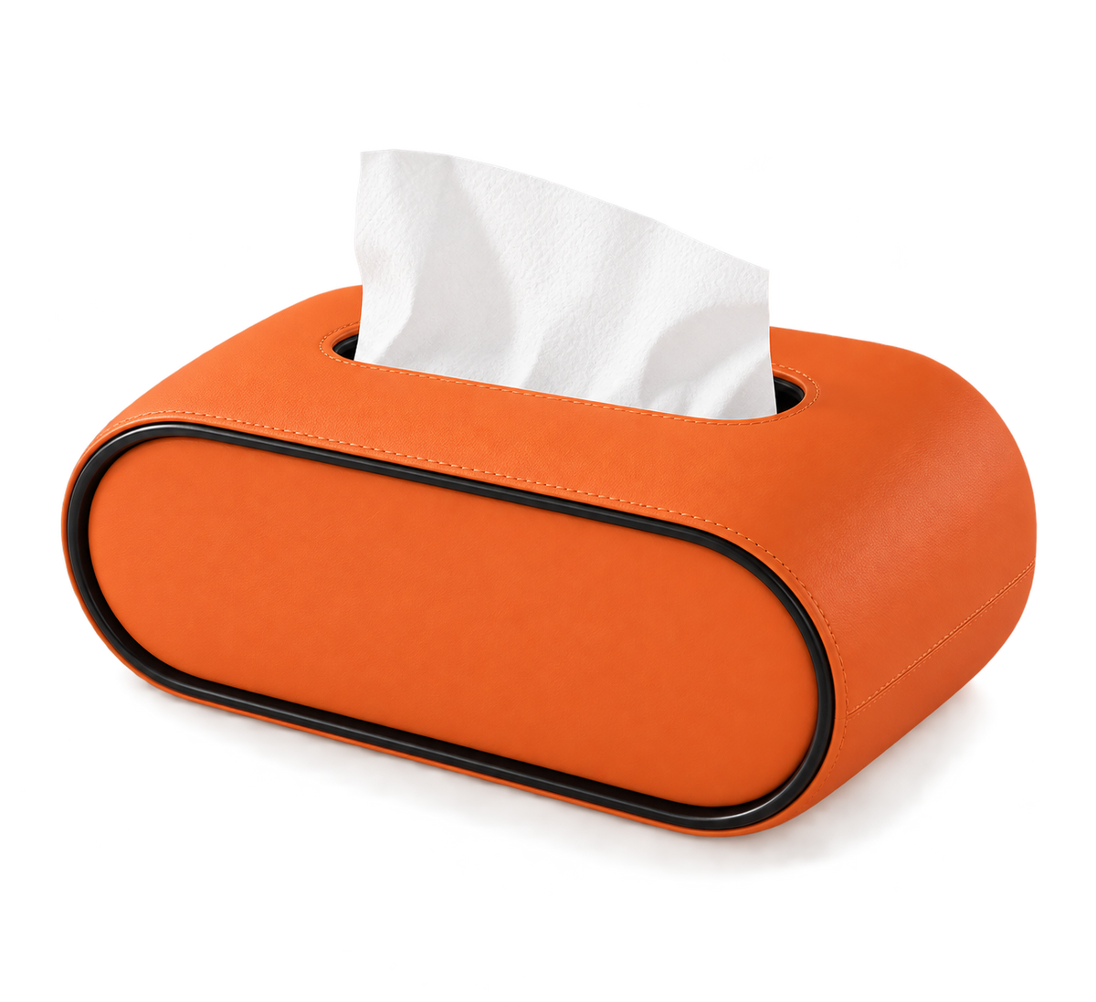 ASCEND 21 ORVIO – Premium Design Tissue Box Vibrant Orange | Moderne Kosmetiktücherbox in Orange mit schwarzem Kontrastrand | Ovale Taschentuchbox in Lederoptik | Dekorativer Taschentuchspender für Wohnzimmer, Schlafzimmer & Büro
