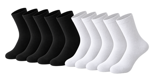 ASCEND 21 Core Socks Mix – 10 Paar Sportsocken Schwarz & Weiß – Klassische gerippte Crew-Socken für Damen & Herren – Freizeitsocken, Alltagssocken & Sneaker-Socken – Größe 35–44