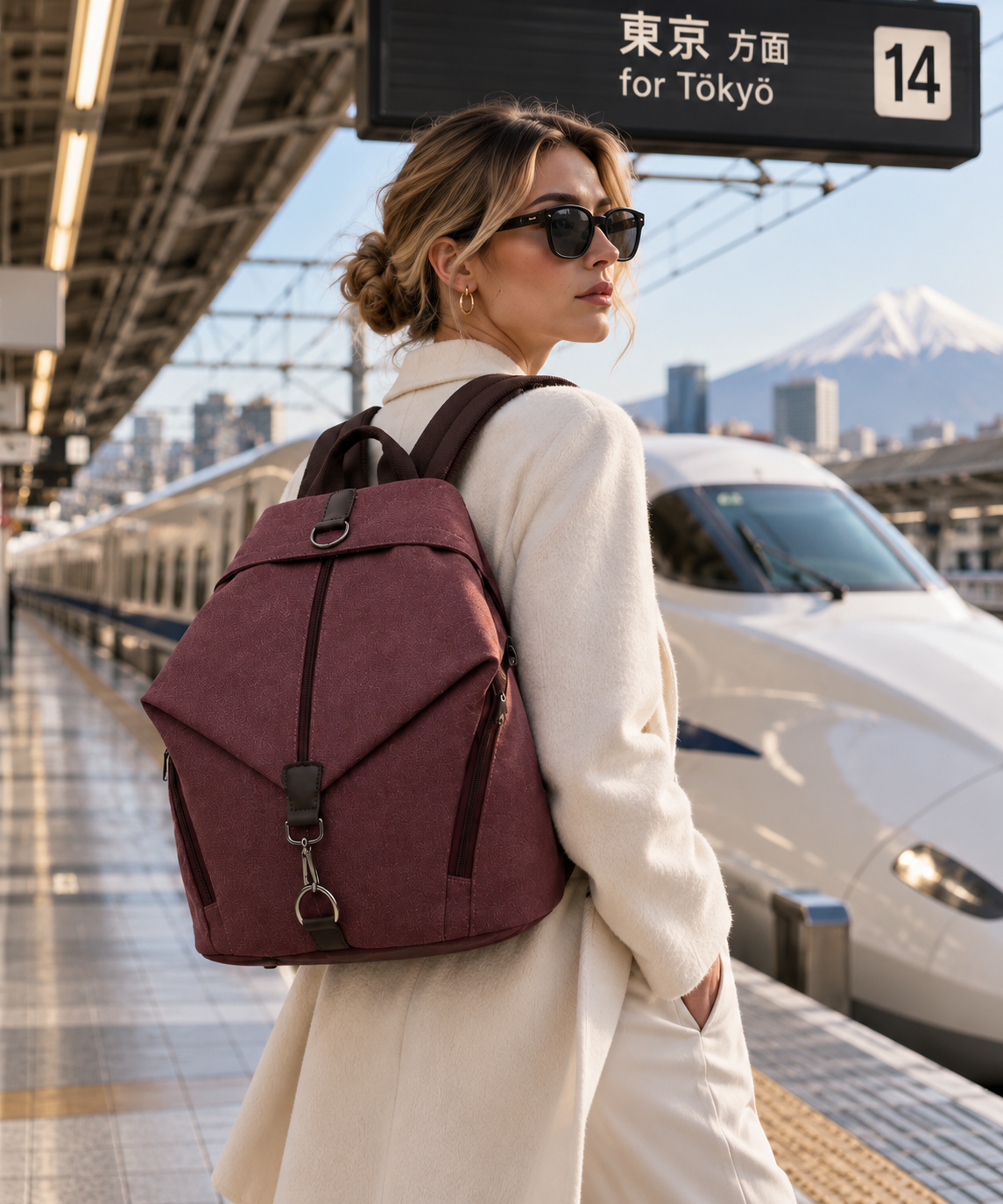 ASCEND 21 Heritage Bordeaux – Vintage Rucksack Damen & Herren – Moderner Canvas Rucksack mit Reißverschluss – Eleganter City Rucksack für Alltag, Uni, Freizeit & Reisen – 38 x 31 x 16 cm